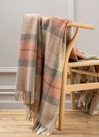 Skye Coral Check Highland Wool Throw